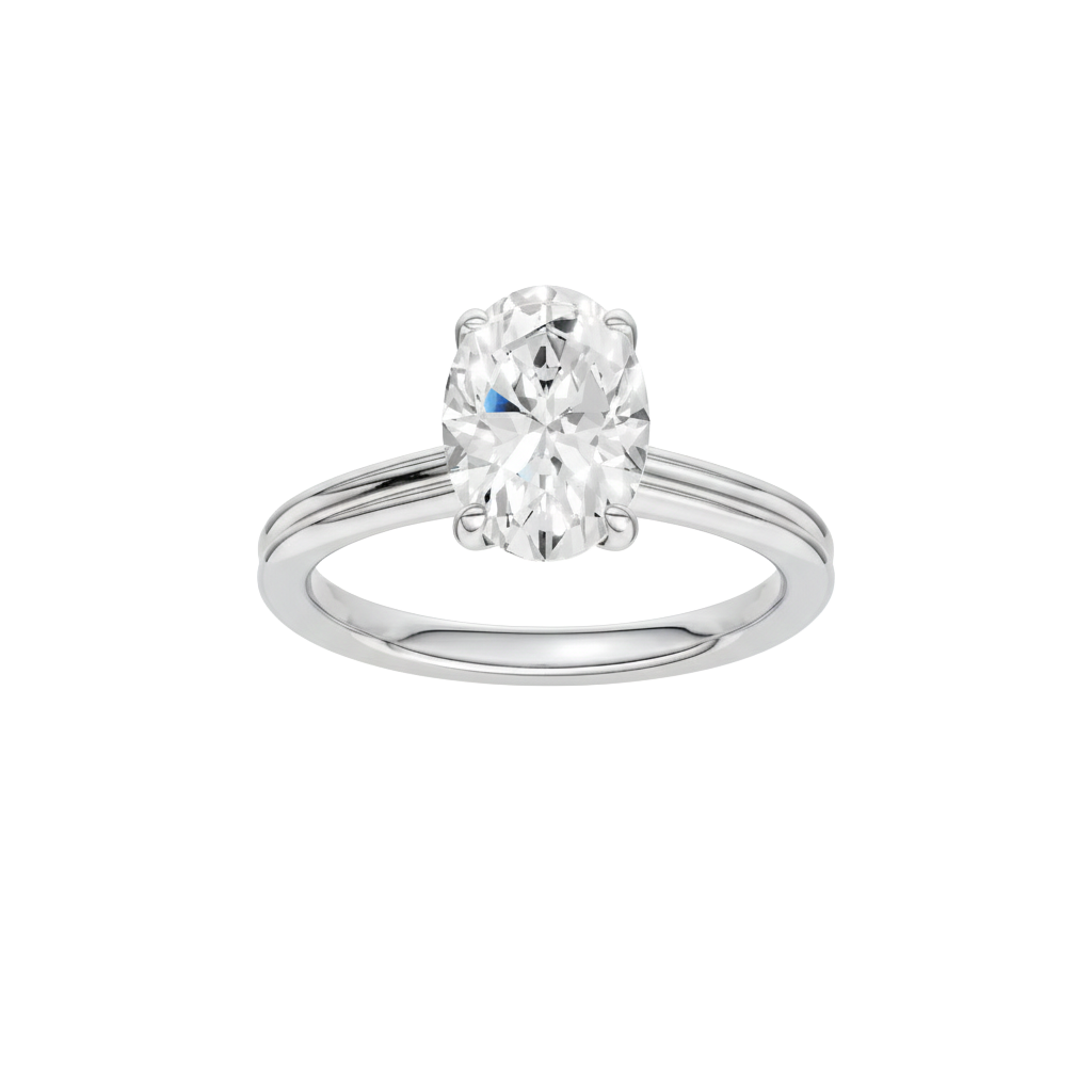 Oval-cut diamond engagement ring with a plain band and solitaire setting.