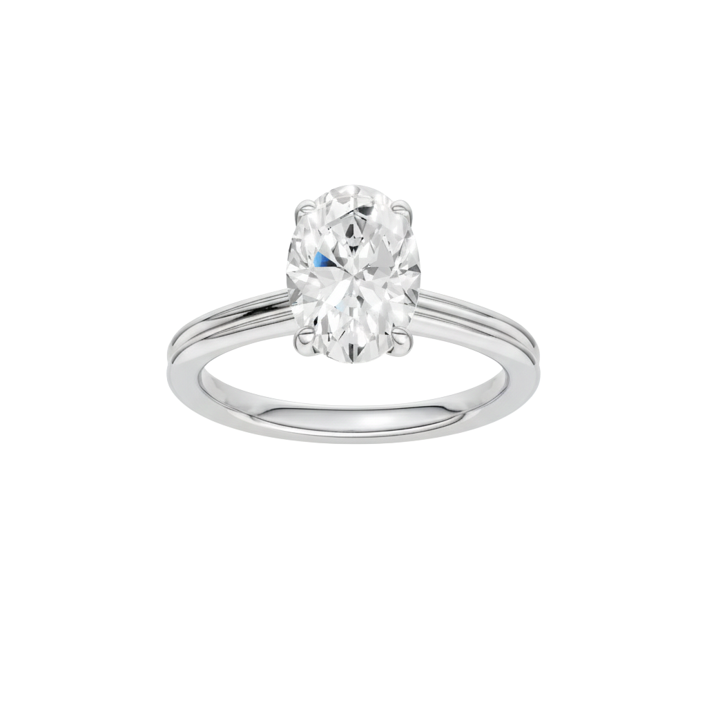 Oval-cut diamond engagement ring with a plain band and solitaire setting.