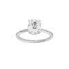 Elongated cushion-cut diamond engagement ring in 14k white gold with a plain band and hidden-halo setting