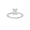 Emerald-cut diamond engagement ring with a plain band and hidden-halo setting.