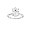 Oval-cut diamond engagement ring with a plain band and hidden-halo setting.