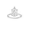 Pear-cut diamond engagement ring with a plain band and hidden-halo setting.