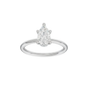 Pear-cut diamond engagement ring with a plain band and hidden-halo setting.