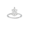 Pear-cut diamond engagement ring with a plain band and hidden-halo setting.