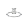 Radiant-cut diamond engagement ring with a plain band and hidden-halo setting.