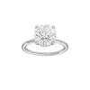 Round-cut diamond engagement ring with a plain band and hidden-halo setting.