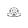 Round-cut diamond engagement ring with a plain band and halo setting.