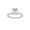 Radiant-cut diamond engagement ring with a pavé-set diamond band and solitaire setting.