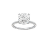 Round-cut diamond engagement ring with a pavé-set diamond band and solitaire setting.