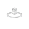 Oval-cut diamond engagement ring with a prong-set diamond band and solitaire setting.