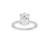 Oval-cut diamond engagement ring with a prong-set diamond band and solitaire setting.