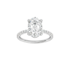 Oval-cut diamond engagement ring with a prong-set diamond band and solitaire setting.