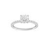 Round-cut diamond engagement ring with a prong-set diamond band and solitaire setting.