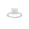 Round-cut diamond engagement ring with a prong-set diamond band and solitaire setting.