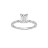 Emerald-cut diamond engagement ring with a pavé-set diamond band and solitaire setting.