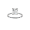 Emerald-cut diamond engagement ring with a pavé-set diamond band and solitaire setting.