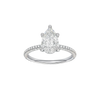 Pear-cut diamond engagement ring with a pavé-set diamond band and solitaire setting.