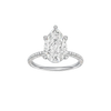 Pear-cut diamond engagement ring with a pavé-set diamond band and solitaire setting.