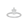 Pear-cut diamond engagement ring with a pavé-set diamond band and solitaire setting.