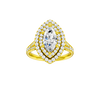 Marquise-cut diamond engagement ring with a channel-set diamond band and double-halo setting.