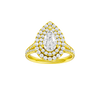Pear-cut diamond engagement ring with a channel-set diamond band and double-halo setting.
