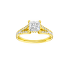 Princess-cut diamond engagement ring with a channel-set diamond band and hidden-halo setting.