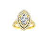 Marquise-cut diamond engagement ring with a channel-set diamond band and double-halo setting.