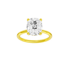 Elongated cushion-cut diamond solitaire engagement ring in 14k yellow gold with a plain band