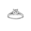 Radiant-cut diamond engagement ring with a channel-set diamond band and hidden-halo setting.
