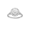 Round-cut diamond engagement ring with a plain band and halo setting.