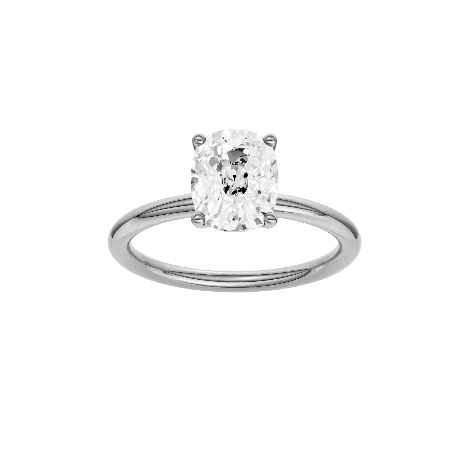 Elongated cushion-cut diamond solitaire engagement ring in 14k white gold with a plain band