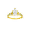 Pear-cut diamond engagement ring with a channel-set diamond band and hidden-halo setting.