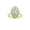 Marquise-cut diamond engagement ring with a prong-set diamond band and double-halo setting.