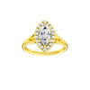 Marquise-cut diamond engagement ring with a plain band and halo setting.