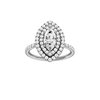 Marquise-cut diamond engagement ring with a prong-set diamond band and double-halo setting.