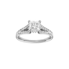 Princess-cut diamond engagement ring with a channel-set diamond band and hidden-halo setting.