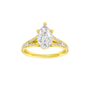 Pear-cut diamond engagement ring with a channel-set diamond band and hidden-halo setting.