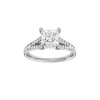 Princess-cut diamond engagement ring with a channel-set diamond band and hidden-halo setting.