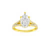 Pear-cut diamond engagement ring with a channel-set diamond band and hidden-halo setting.