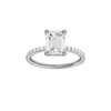 Emerald-cut diamond engagement ring with a prong-set diamond band and solitaire setting.