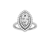 Marquise-cut diamond engagement ring with a prong-set diamond band and double-halo setting.