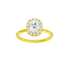 Elongated cushion-cut diamond engagement ring in 14k yellow gold with a plain band and halo setting