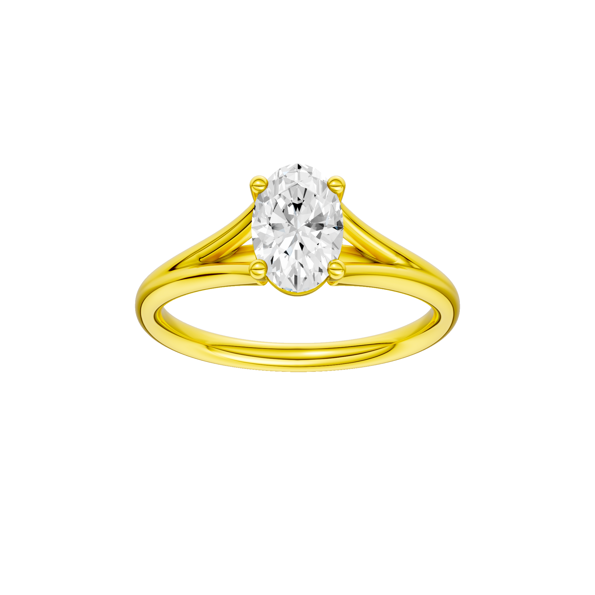 Oval-cut diamond engagement ring with a plain band and solitaire setting.