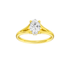 Oval-cut diamond engagement ring with a plain band and hidden-halo setting.