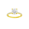 Round-cut diamond engagement ring with a prong-set diamond band and hidden-halo setting.