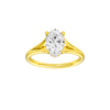 Oval-cut diamond engagement ring with a plain band and hidden-halo setting.