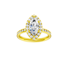 Marquise-cut diamond engagement ring with a channel-set diamond band and halo setting.