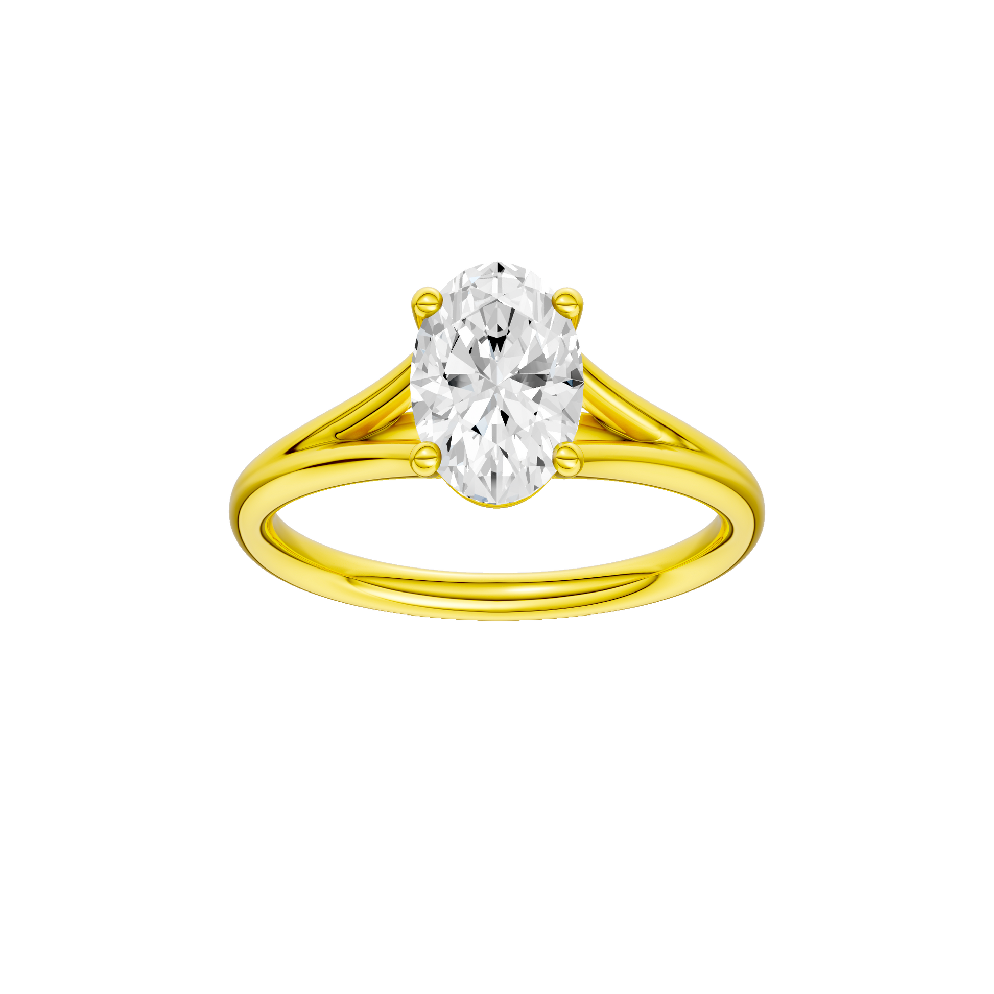 Oval-cut diamond engagement ring with a plain band and solitaire setting.