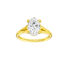 Oval-cut diamond engagement ring with a plain band and hidden-halo setting.