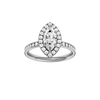 Marquise-cut diamond engagement ring with a channel-set diamond band and halo setting.